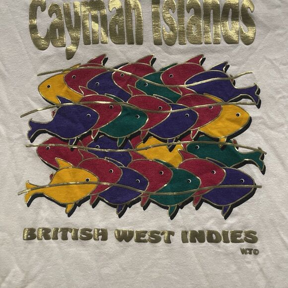 Vintage Cayman Islands Shirt Mens Large Art Fish Single Stitch 90s Oneita Power - Picture 5 of 9